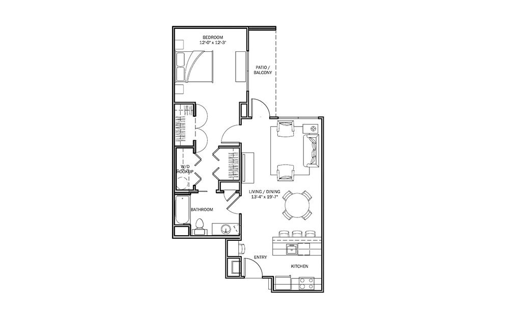 Bluebonnet - 1 bedroom floorplan layout with 1 bath and 816 square feet (1st floor 2D)
