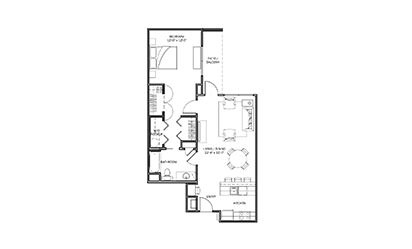 Bluebonnet - 1 bedroom floorplan layout with 1 bath and 816 square feet