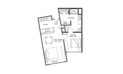 Goldenrod - 1 bedroom floorplan layout with 1 bath and 705 square feet