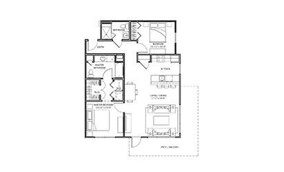 Lantana - 2 bedroom floorplan layout with 2 bath and 1079 square feet