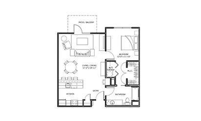 Sunflower - 1 bedroom floorplan layout with 1 bath and 825 square feet